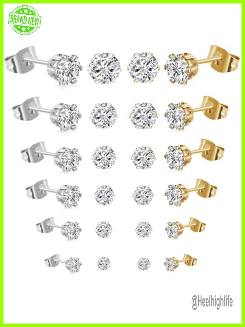 Stainless Steel Stud Earrings Set 6 Pairs Hypoallergenic Push Back